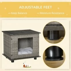 PawHut Wicker Dog House W/ Soft Cushion Adjustable Feet 60 X 44 X 51.5 Cm -PawHut Shop 59476845 5