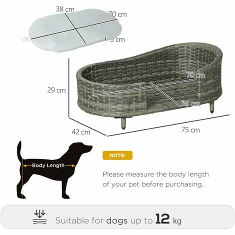 PawHut Wicker Dog Sofa Bed w/ Soft Water-resistant Cushion for XS S Dogs PawHut Wicker Dog Sofa Bed W/ Soft Water-resistant Cushion For XS S Dogs -PawHut Shop 59477085 2