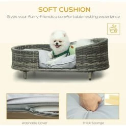 PawHut Wicker Dog Sofa Bed W/ Soft Water-resistant Cushion For XS S Dogs 3 PawHut Wicker Dog Sofa Bed W/ Soft Water-resistant Cushion For XS S Dogs -PawHut Shop 59477085 4
