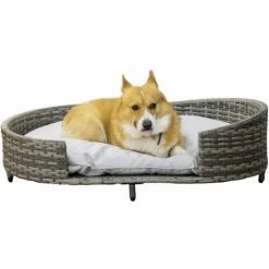 PawHut Wicker Dog Sofa Bed W/ Soft Water-resistant Cushion For XS S M Dogs