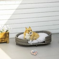 PawHut Wicker Dog Sofa Bed W/ Soft Water-resistant Cushion For XS S M Dogs -PawHut Shop 59481541 3