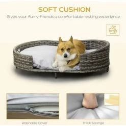 PawHut Wicker Dog Sofa Bed W/ Soft Water-resistant Cushion For XS S M Dogs -PawHut Shop 59481541 4