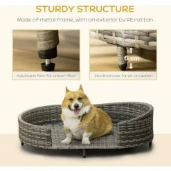 PawHut Wicker Dog Sofa Bed W/ Soft Water-resistant Cushion For XS S M Dogs -PawHut Shop 59481541 5