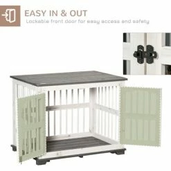 PawHut Wooden Dog Crate Pet Kennel Cage End Table For Small Medium Dogs White -PawHut Shop 59497328 5
