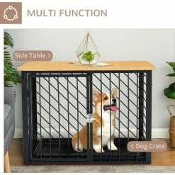 PawHut Steel Dog Cage W/ Wooden Top Removable Tray 53H X 76L X 48W, Black -PawHut Shop 59633287 4