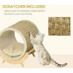PawHut Raised Kitten Bed Pet Shelter W/ Scratcher Cushion, Beige 41 X 38 X 43 Cm -PawHut Shop 59633288 4
