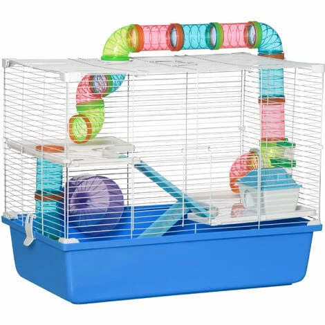 PawHut Hamster Cage w/ Tubes Exercise Wheel, Water Bottle, Food Dish - Blue PawHut Hamster Cage W/ Tubes Exercise Wheel, Water Bottle, Food Dish - Blue -PawHut Shop 59980215 1