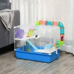 PawHut Hamster Cage W/ Tubes Exercise Wheel, Water Bottle, Food Dish - Blue 2 PawHut Hamster Cage W/ Tubes Exercise Wheel, Water Bottle, Food Dish - Blue -PawHut Shop 59980215 3