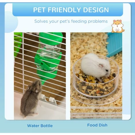 PawHut Hamster Cage w/ Tubes Exercise Wheel, Water Bottle, Food Dish - Blue PawHut Hamster Cage W/ Tubes Exercise Wheel, Water Bottle, Food Dish - Blue -PawHut Shop 59980215 5