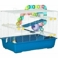 PawHut Large Hamster Cage W/ Water Bottle, Exercise Wheel, Ramps - Blue