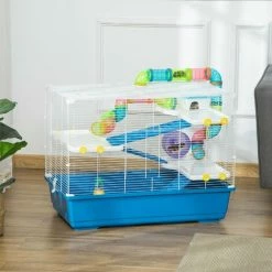 PawHut Large Hamster Cage W/ Water Bottle, Exercise Wheel, Ramps - Blue -PawHut Shop 59980219 3