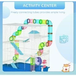 PawHut Hamster Cage W/ Water Bottle, Exercise Wheel, Tubes, Ramps - Blue 3 PawHut Hamster Cage W/ Water Bottle, Exercise Wheel, Tubes, Ramps - Blue -PawHut Shop 59980220 4