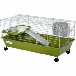 PawHut 89cm Small Animal Cage For Rabbit Ferret Guinea Pig W/ Food Dish Green