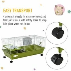 PawHut 89cm Small Animal Cage For Rabbit Ferret Guinea Pig W/ Food Dish Green -PawHut Shop 60277114 5