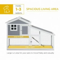 PawHut Two-Tier Rabbit Hutch W/ Sunlight Panel Roof, Slide-Out Tray - Grey -PawHut Shop 60704956 4