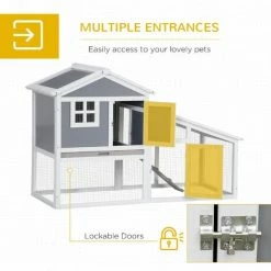 PawHut Two-Tier Rabbit Hutch W/ Sunlight Panel Roof, Slide-Out Tray - Grey -PawHut Shop 60704956 5