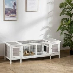 PawHut Rabbit Hutch Separable Guinea Pig Cage Bunny Run W/ Slide Out Tray - Grey -PawHut Shop 60704966 3