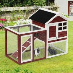 PawHut 122cm Wooden Rabbit Hutch Bunny Cage Pet House With Tray Ladder Run -PawHut Shop 60881779 3
