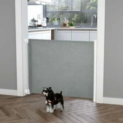 PawHut Retractable Safety Gate Pet Guard Battier For Doorways, Hallways - Grey -PawHut Shop 60881826 3