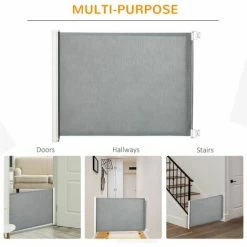 PawHut Retractable Safety Gate Pet Guard Battier For Doorways, Hallways - Grey -PawHut Shop 60881826 4