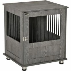 PawHut Dog Crate Kennel Wooden Cage For Small Dog, Indoor End Table, Grey