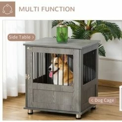 PawHut Dog Crate Kennel Wooden Cage For Small Dog, Indoor End Table, Grey -PawHut Shop 60881842 4