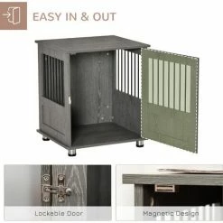 PawHut Dog Crate Kennel Wooden Cage For Small Dog, Indoor End Table, Grey -PawHut Shop 60881842 5