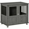 PawHut Dog Crate Kennel Wooden Cage For Small Medium Dog, Indoor End Table, Grey