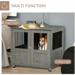 PawHut Dog Crate Kennel Wooden Cage For Small Medium Dog, Indoor End Table, Grey -PawHut Shop 60881843 4