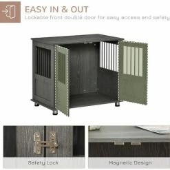 PawHut Dog Crate Kennel Wooden Cage For Small Medium Dog, Indoor End Table, Grey -PawHut Shop 60881843 5