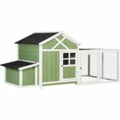 PawHut Chicken Coop With Outdoor Run, Nesting Box, Tray, Openable Roof, Green