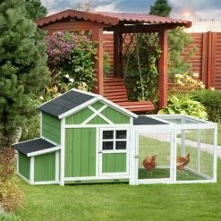 PawHut Chicken Coop With Outdoor Run, Nesting Box, Tray, Openable Roof, Green -PawHut Shop 60881856 3