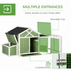 PawHut Chicken Coop With Outdoor Run, Nesting Box, Tray, Openable Roof, Green -PawHut Shop 60881856 5