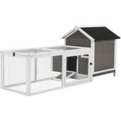 PawHut Wooden Chicken Coop Hen House W/ Removable Tray, Nesting Box, Run, Ramp