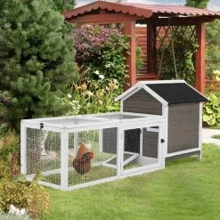 PawHut Wooden Chicken Coop Hen House W/ Removable Tray, Nesting Box, Run, Ramp 2 PawHut Wooden Chicken Coop Hen House W/ Removable Tray, Nesting Box, Run, Ramp -PawHut Shop 61160969 3