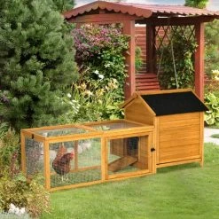 PawHut Wooden Chicken Coop Hen House W/ Removable Tray, Nesting Box, Run, Ramp -PawHut Shop 61160970 3