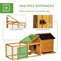 PawHut Wooden Chicken Coop Hen House W/ Removable Tray, Nesting Box, Run, Ramp -PawHut Shop 61160970 5