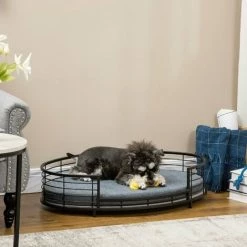 PawHut Raised Dog Bed Modern Pet Sofa, For Small Medium Dogs W/ Cuhsion - Black -PawHut Shop 61258488 3