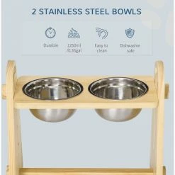 PawHut Adjustable Raised Dog Bowls With Stand And 2 Stainless Steel Bowls -PawHut Shop 61258547 5