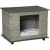 PawHut Wicker Dog House W/ Soft Cushion Adjustable Feet 80 X 54 X 61.5 Cm