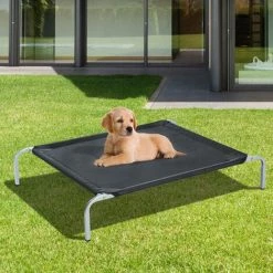 PawHut Elevated Pet Bed Portable Camping Raised Dog Metal Frame Black - Small -PawHut Shop 6232625 3