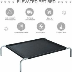 PawHut Elevated Pet Bed Portable Camping Raised Dog Metal Frame Black - Small -PawHut Shop 6232625 5