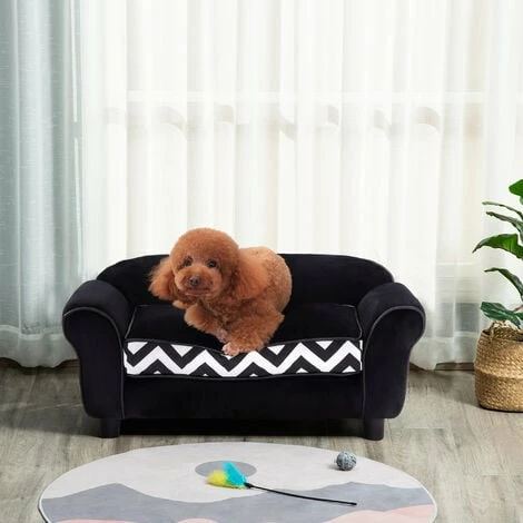 PawHut Dog Sofa Cat Couch Bed for XS Dogs w/ Removable Sponge Cushion - Black PawHut Dog Sofa Cat Couch Bed For XS Dogs W/ Removable Sponge Cushion - Black -PawHut Shop 6232632 3