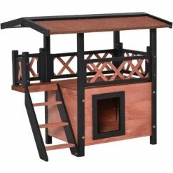 PawHut Wood House Outdoor Weatherproof Shelter Dog Cat PuppyGarden Kennel Crate
