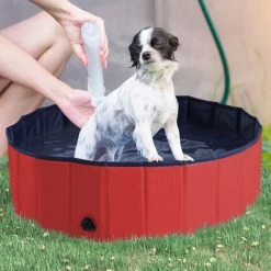 PawHut Pet Pool Swimming Bath Portable Cat Dog Foldable Puppy Bathtub Φ100 X 30H -PawHut Shop 6232665 3