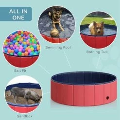 PawHut Pet Pool Swimming Bath Portable Cat Dog Foldable Puppy Bathtub Φ100 X 30H -PawHut Shop 6232665 4
