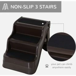 PawHut 3 Step Pet Stair Dog Cat Floding Ramp Ladder Portable - Brown -PawHut Shop 6232669 4