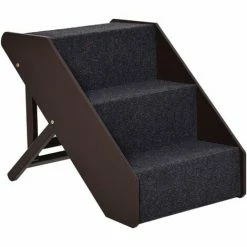 PawHut 3 Step Wooden Dog Steps Adjustable Pet Stairs, Cat Ladder For Bed Couch