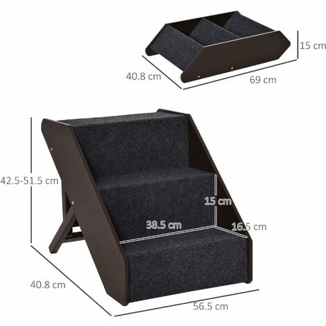 PawHut 3 Step Wooden Dog Steps Adjustable Pet Stairs, Cat Ladder for Bed Couch PawHut 3 Step Wooden Dog Steps Adjustable Pet Stairs, Cat Ladder For Bed Couch -PawHut Shop 6232685 2