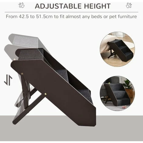 PawHut 3 Step Wooden Dog Steps Adjustable Pet Stairs, Cat Ladder for Bed Couch PawHut 3 Step Wooden Dog Steps Adjustable Pet Stairs, Cat Ladder For Bed Couch -PawHut Shop 6232685 5